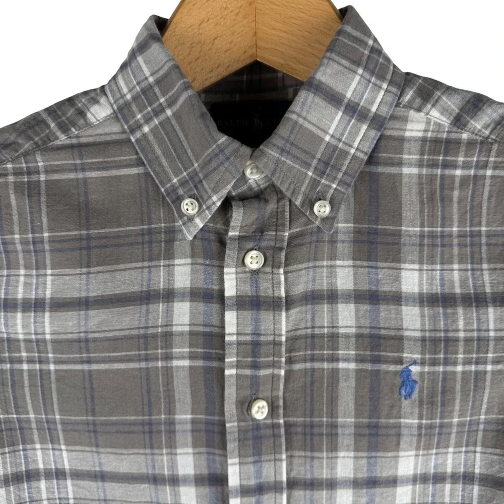 Ralph Lauren Boys Plaid Button Down Shirt‎ Long Sleeve Size 6 Cotton Linen Blend